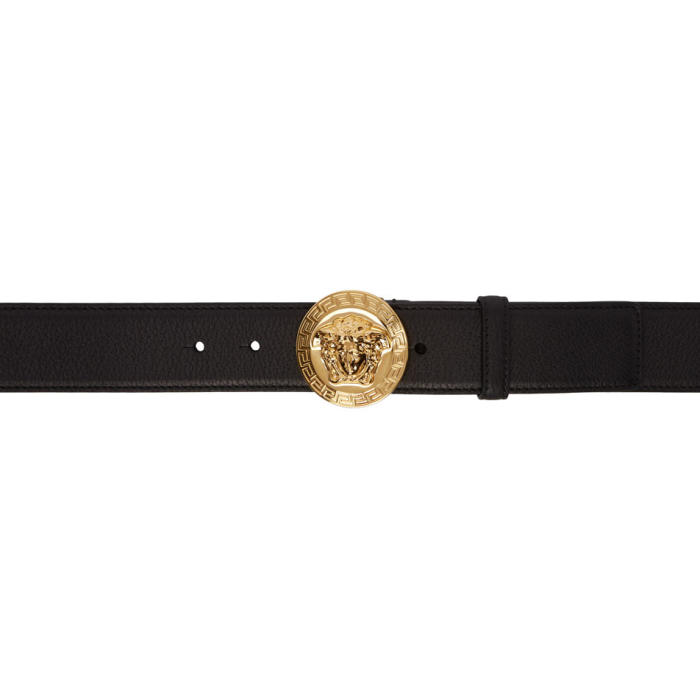 Versace Black and Gold Round Medusa Belt Versace