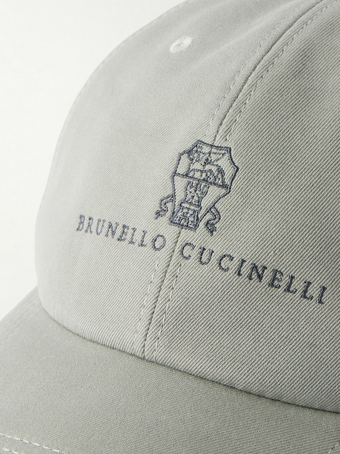 Brunello Cucinelli - Logo-Embroidered Leather-Trimmed Cotton-Twill Baseball Cap - Gray