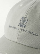 Brunello Cucinelli - Logo-Embroidered Leather-Trimmed Cotton-Twill Baseball Cap - Gray