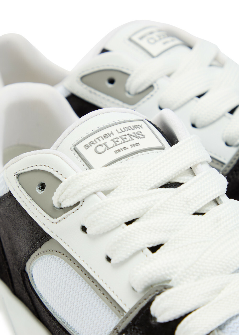 Cleens Lay Up Panelled Leather Sneakers Black And White