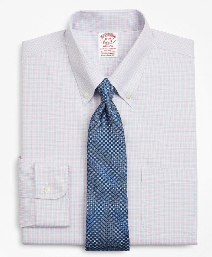 Photo: Brooks Brothers Men's Stretch Madison Relaxed-Fit Dress Shirt, Non-Iron Micro-Check | Pink