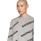 Balenciaga Grey and Black Jacquard Logo Crewneck Sweater