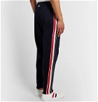 Thom Browne - Tapered Striped Jacquard-Trimmed Cotton-Jersey Sweatpants - Blue