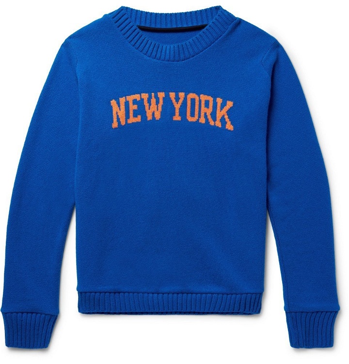 Photo: The Elder Statesman - NBA New York Knicks Intarsia Cashmere Sweater - Blue