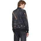 Moschino Black and Gold Leather Print Bomber Jacket