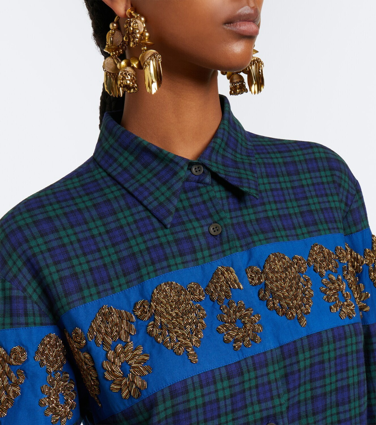 Dries Van Noten Checked embroidered cotton flannel shirt