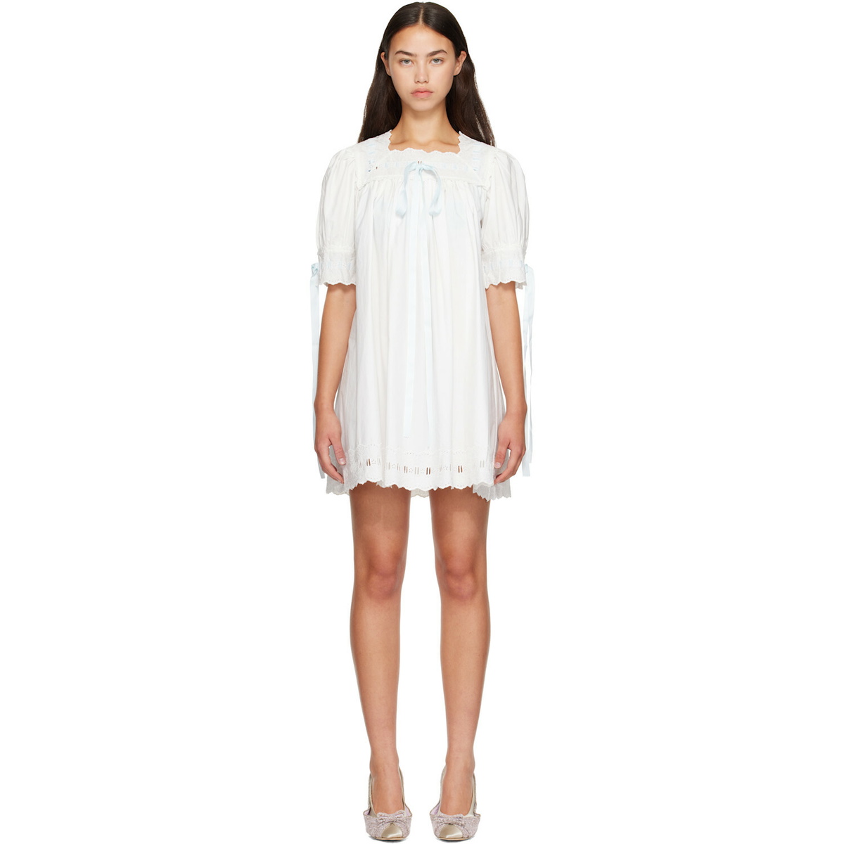 Sandy Liang White & Blue Daikon Minidress