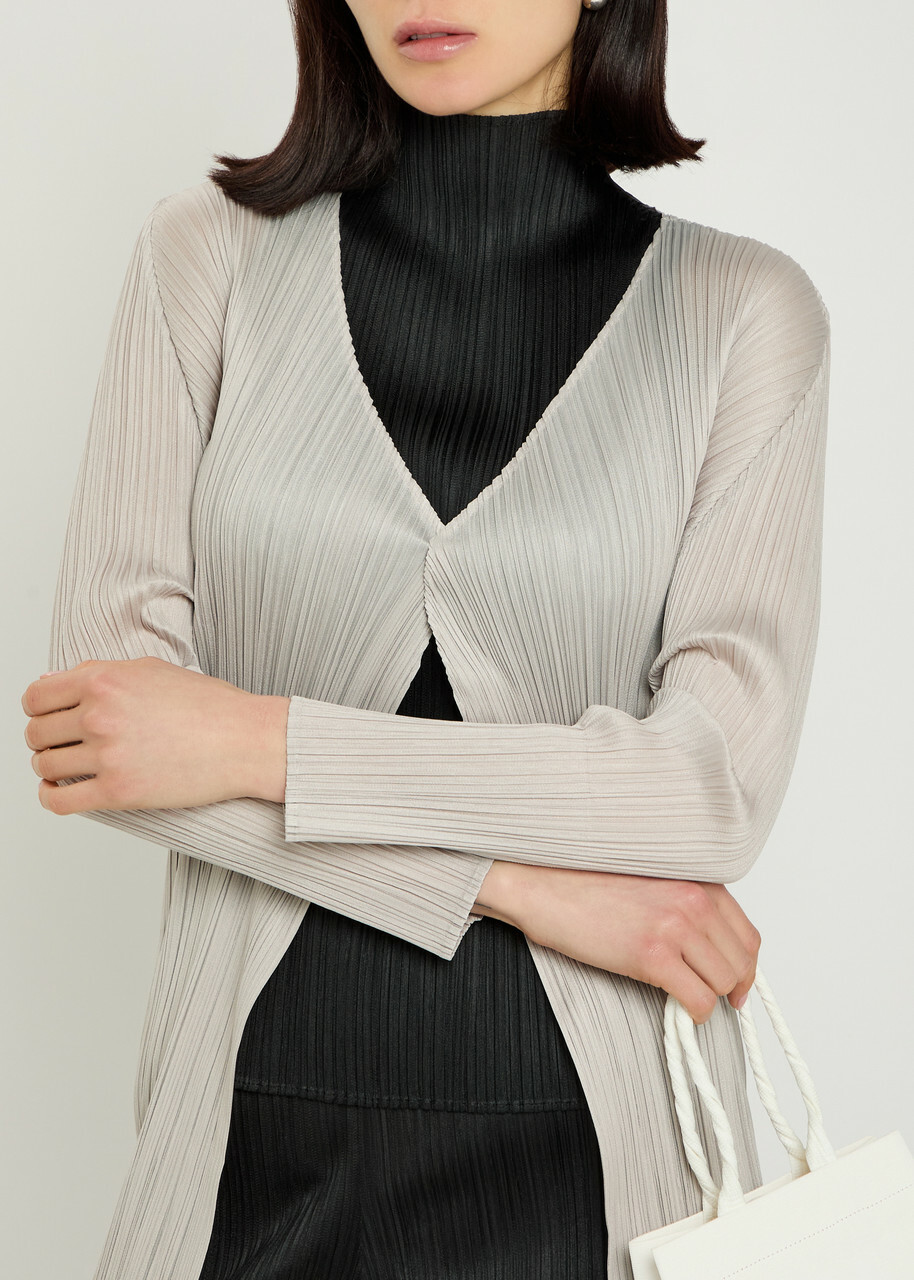 Pleats Please Issey Miyake Pleated Woven Coat Beige