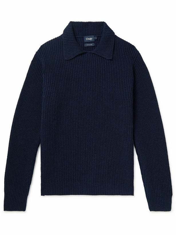 Photo: Drake's - Ribbed Wool and Alpaca-Blend Sweater - Blue