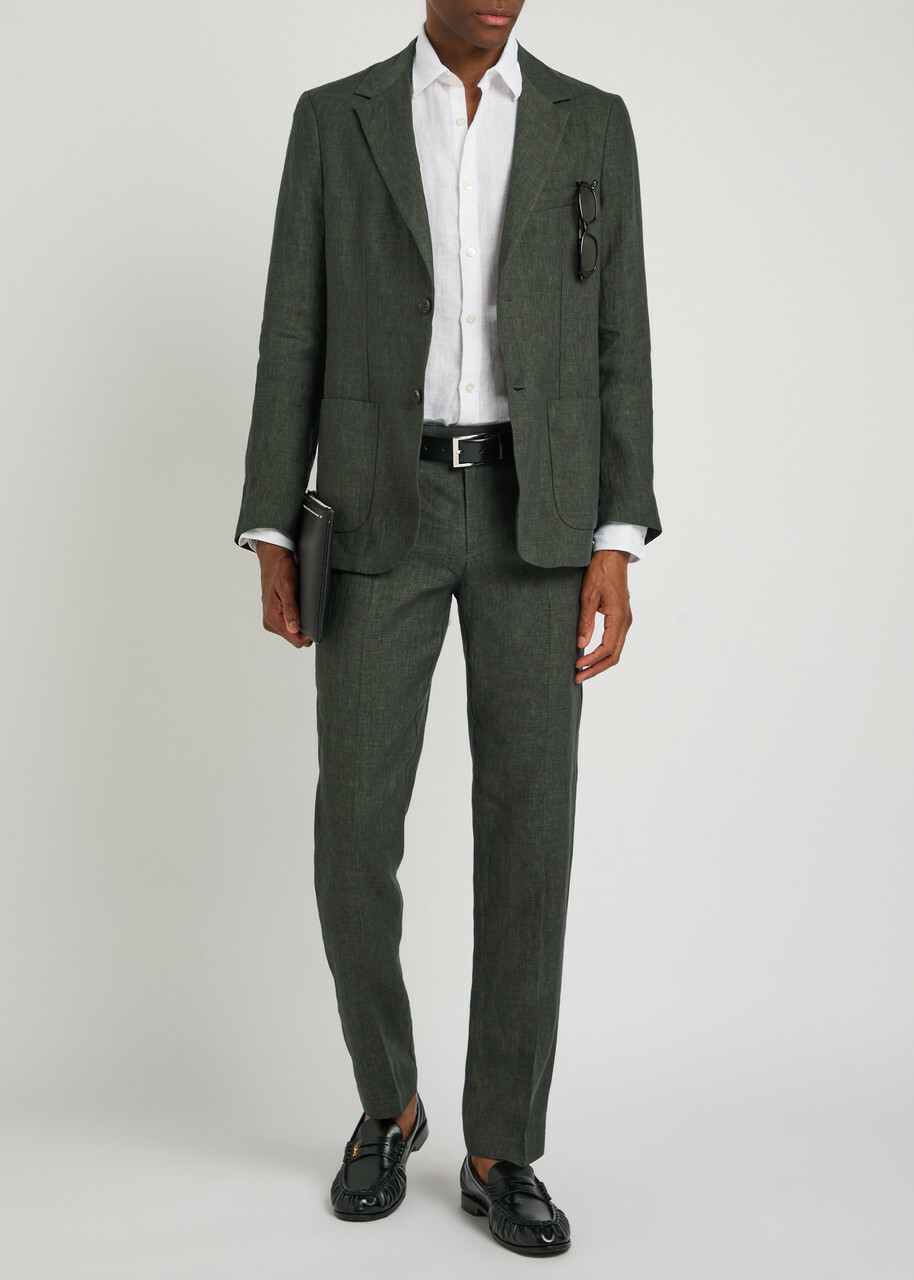 Sunspel Tapered-leg Linen Trousers Dark Green