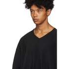 Homme Plisse Issey Miyake Black Pleated V-Neck Long Sleeve T-Shirt