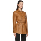 LVIR Brown Faux-Leather Oversized Belted Shirt