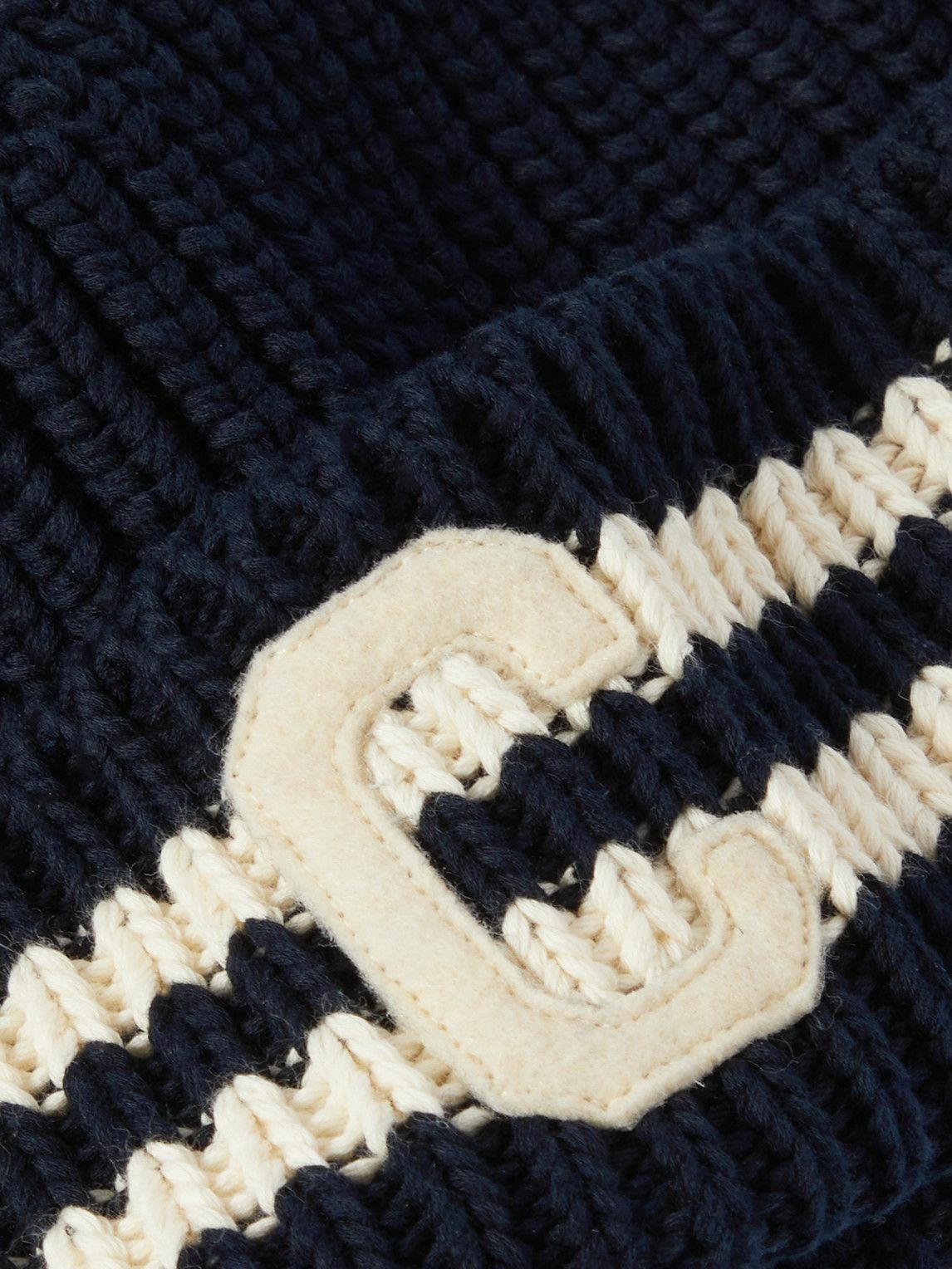 CELINE - Logo-Appliquéd Striped Ribbed Cotton Beanie