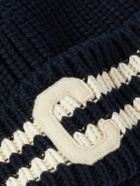 CELINE - Logo-Appliquéd Striped Ribbed Cotton Beanie