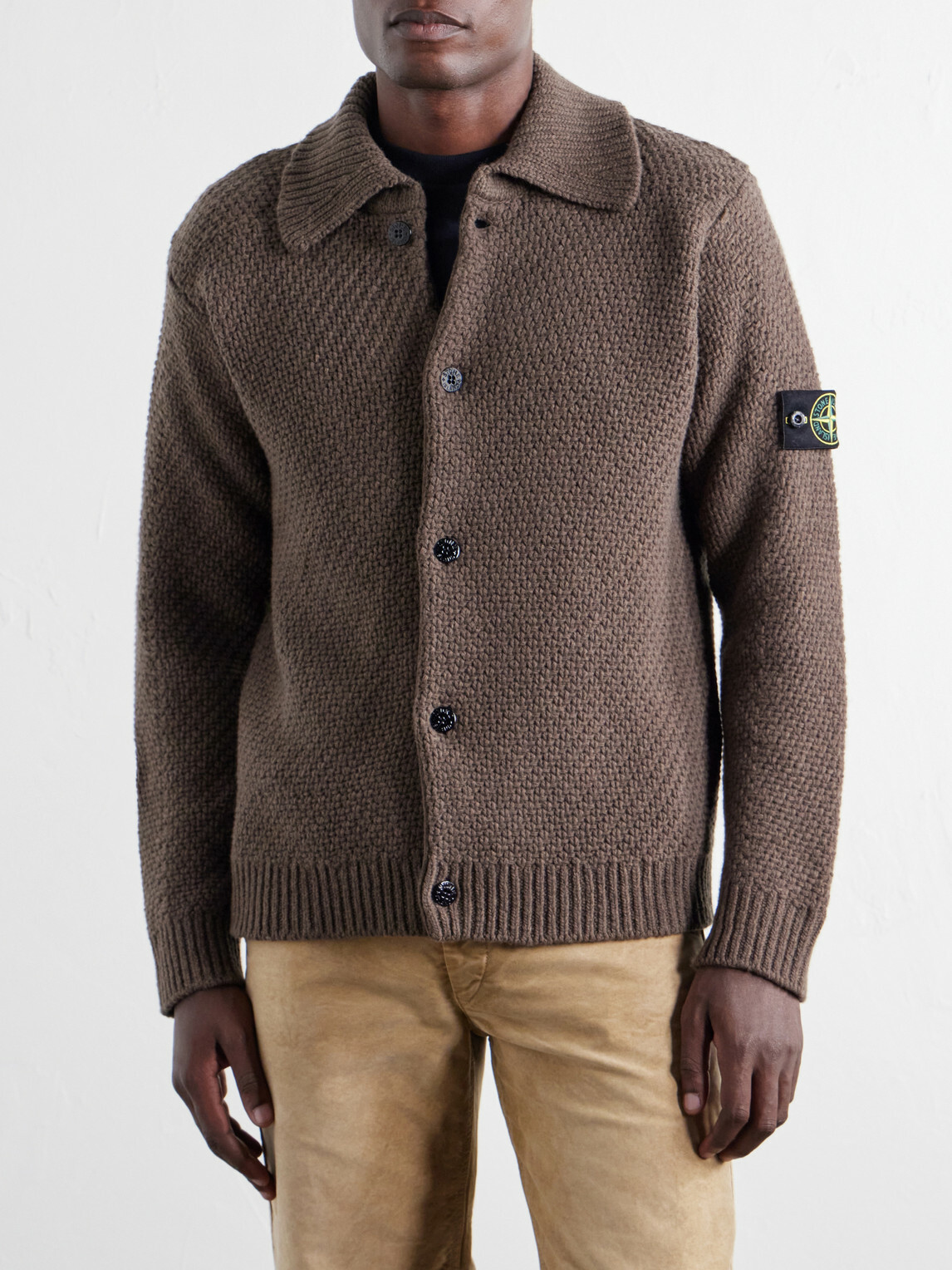 Stone Island - Basket-Stitch Wool-Blend Cardigan - Brown