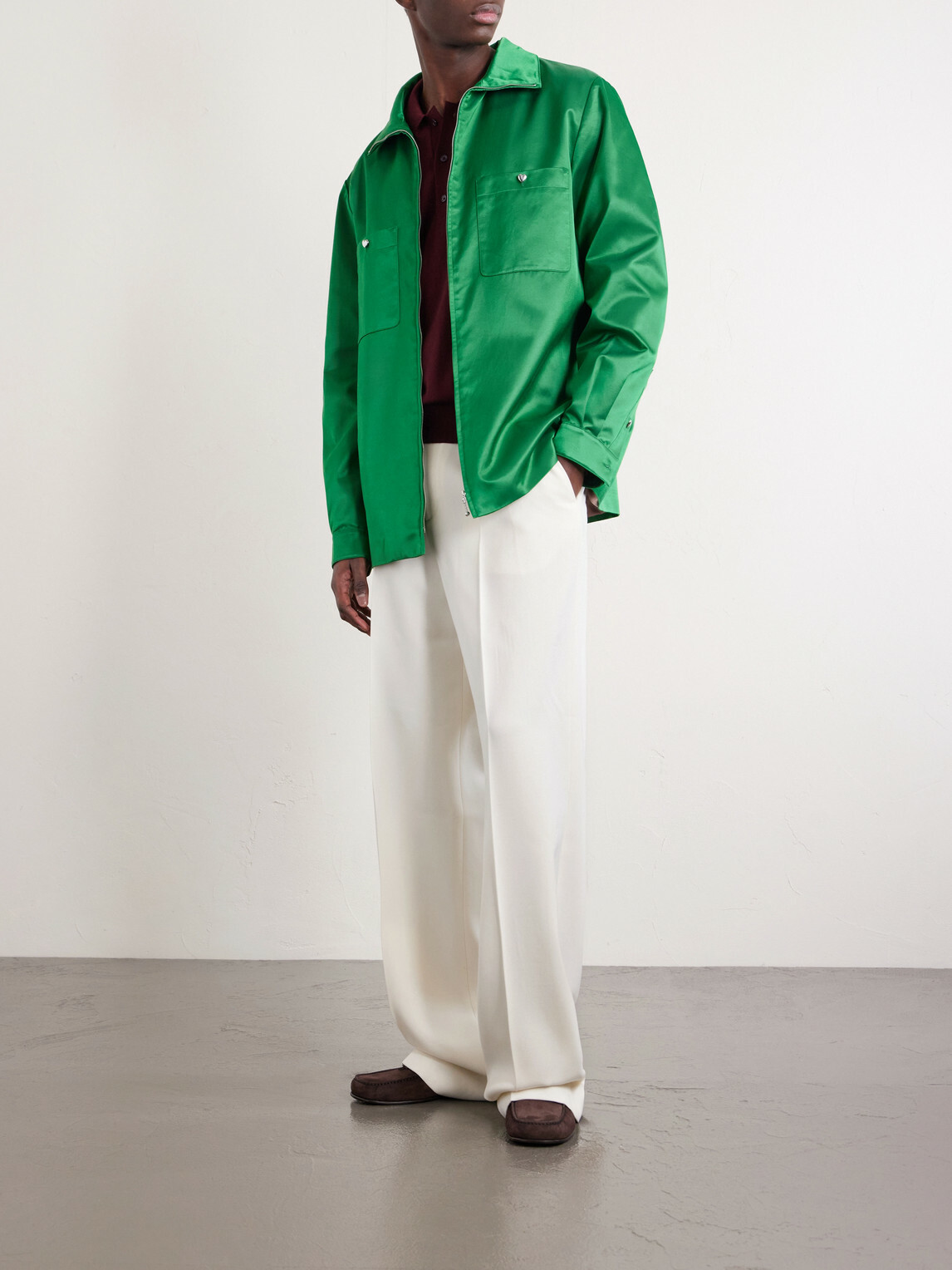 Valentino Garavani - Satin Zip-Up Jacket - Green