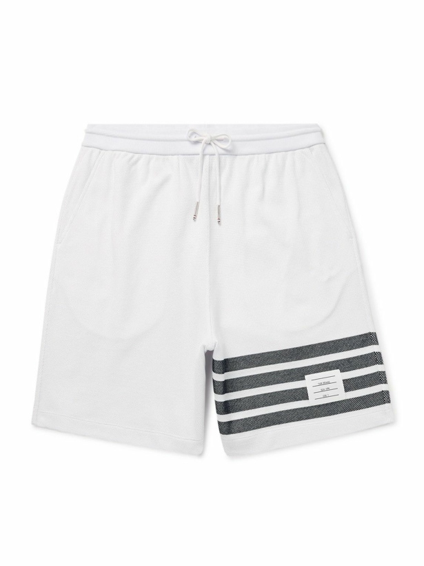 Photo: Thom Browne - Straight-Leg Striped Cotton-Piqué Drawstring Shorts - White