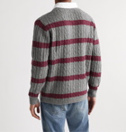 Beams Plus - Twill-Trimmed Striped Cable-Knit Wool-Blend Sweater - Gray