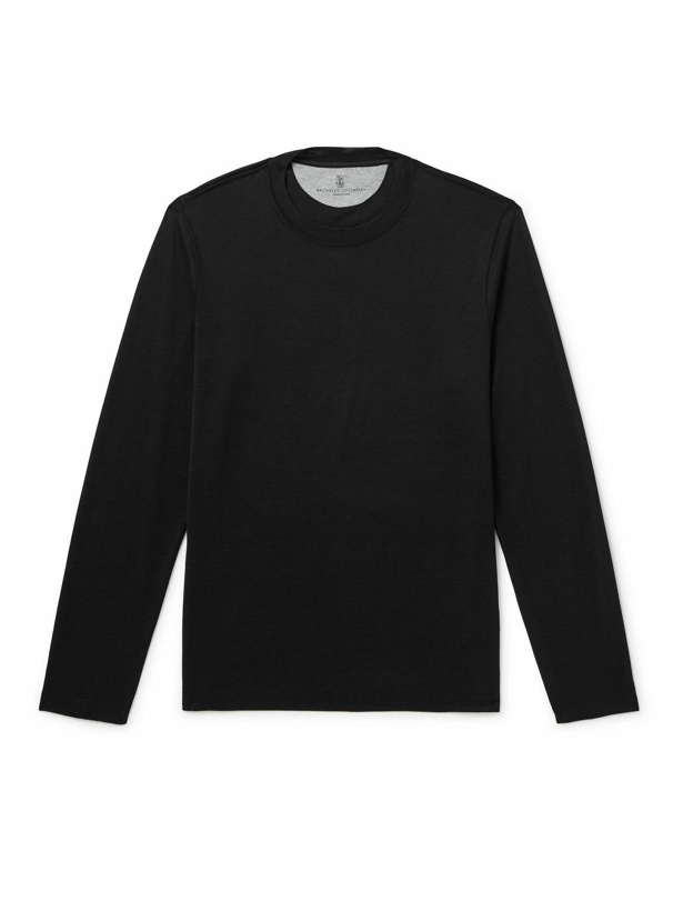 Photo: Brunello Cucinelli - Layered Silk and Cotton-Blend Jersey T-Shirt - Black