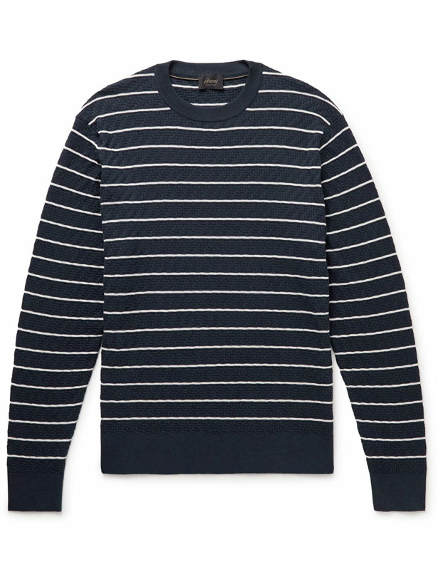 Photo: Brioni - Striped Cotton and Cashmere-Blend Sweater - Blue