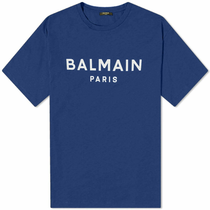 Photo: Balmain Men's Paris Logo T-Shirt in Navy/White