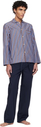 Tekla Brown & Blue Poplin Long-Sleeved Pyjama Shirt