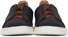 Ermenegildo Zegna Grey & Brown Wool Triple Stitch Sneakers