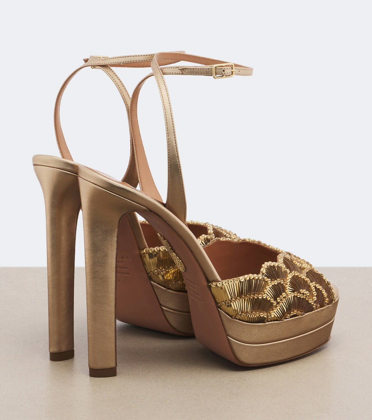Aquazzura Ce Soir metallic leather platform sandals