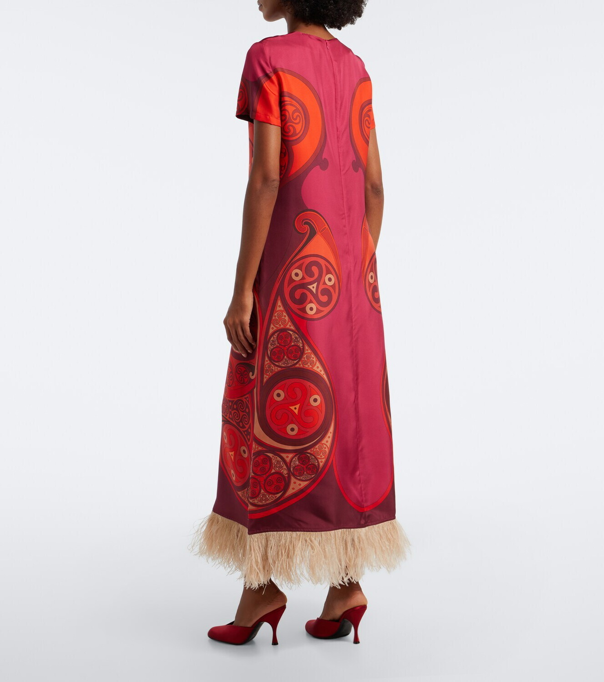 La DoubleJ Swing fringed printed silk twill maxi dress