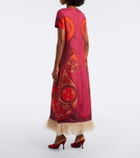 La DoubleJ Swing fringed printed silk twill maxi dress