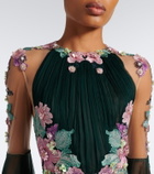 Costarellos Embellished floral-appliqué silk gown