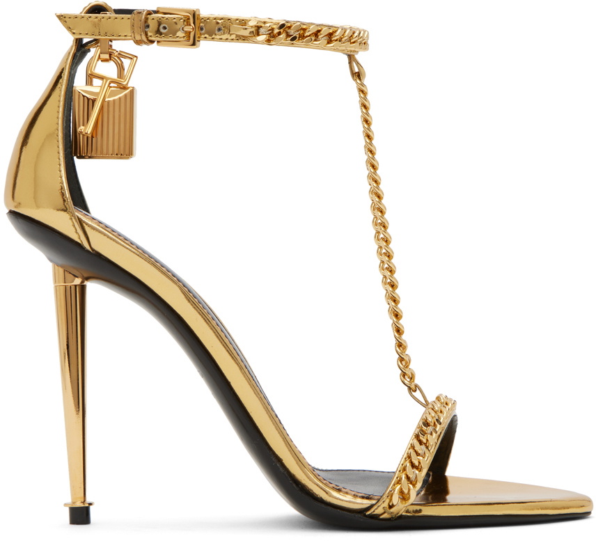 TOM FORD Gold Padlock Heeled Sandals