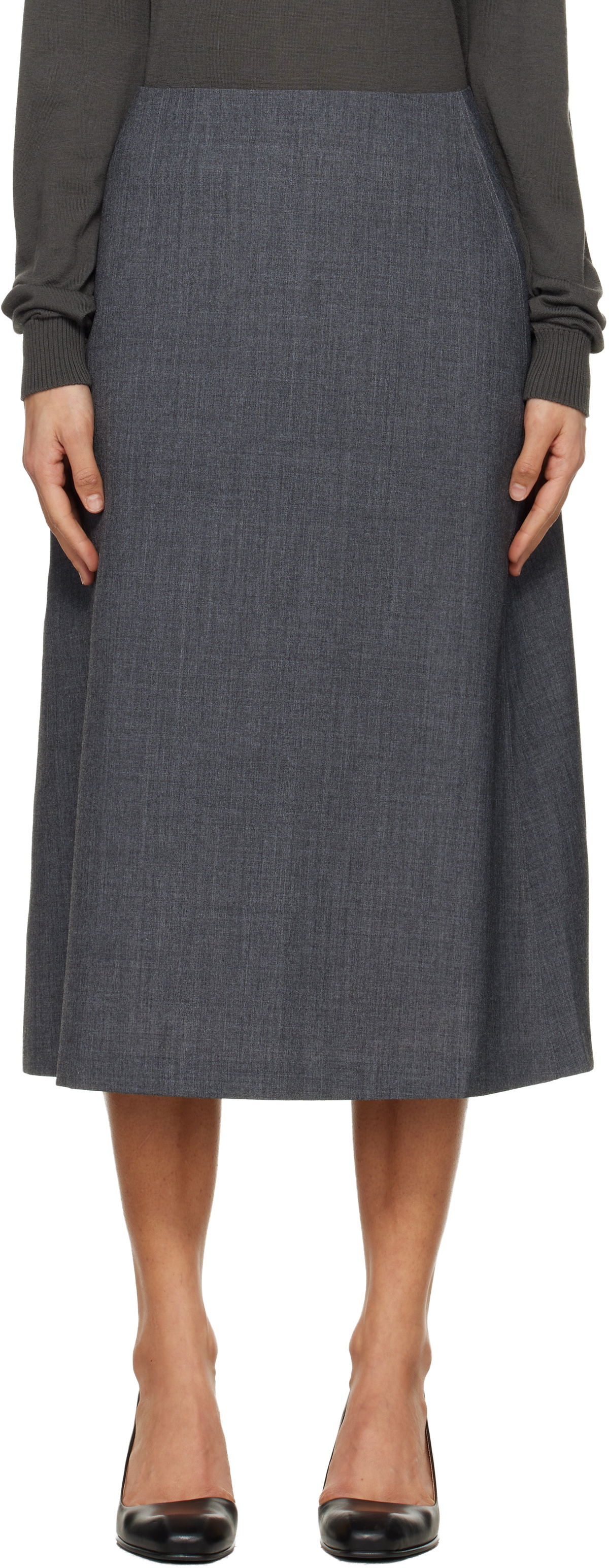 TONYWACK Gray Wool Midi Skirt