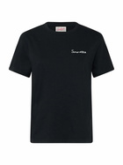 MC2 Saint Barth Woman Black Cotton Jersey Crewneck T-shirt Emilie With Sono Nera Embroidery