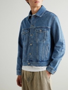 LOEWE - Anagram Leather-Trimmed Embroidered Denim Trucker Jacket - Blue