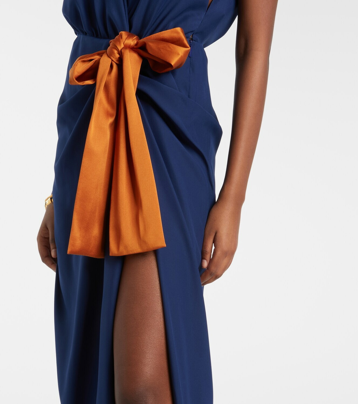 Saint Laurent Bow-detail draped silk satin gown