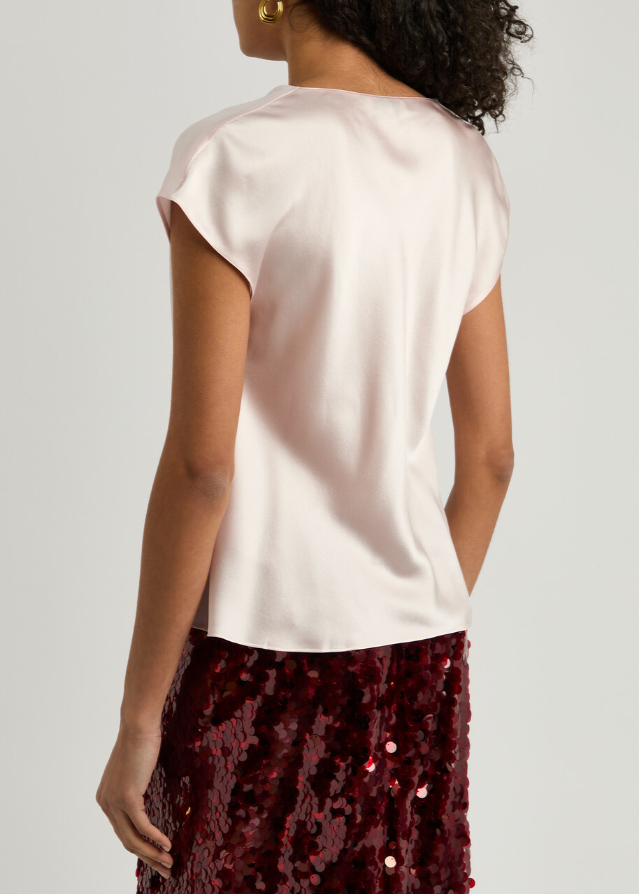 Vince Draped Silk-satin top Light Pink