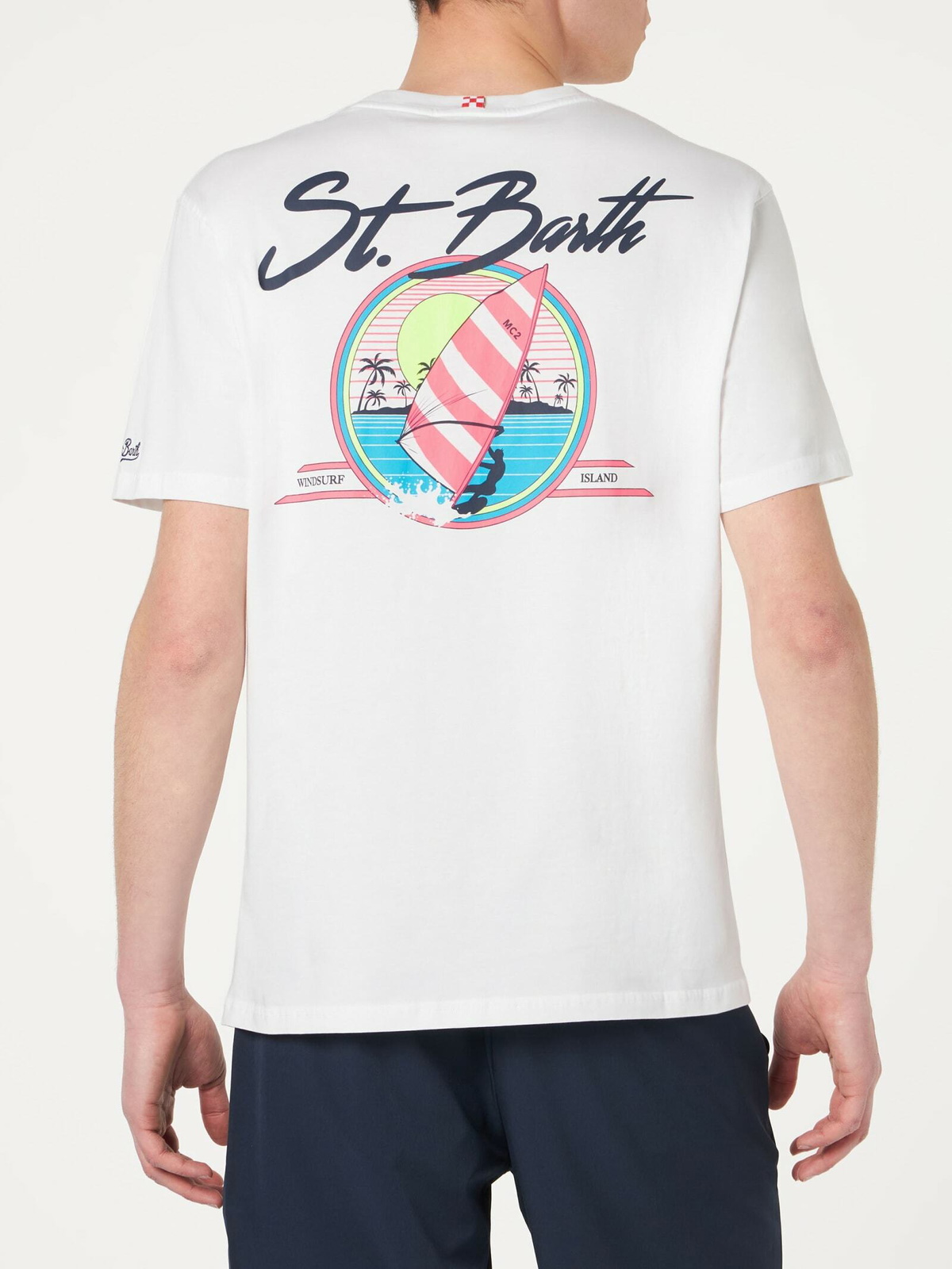 MC2 Saint Barth Man Cotton T-shirt With St. Barth Surf Print