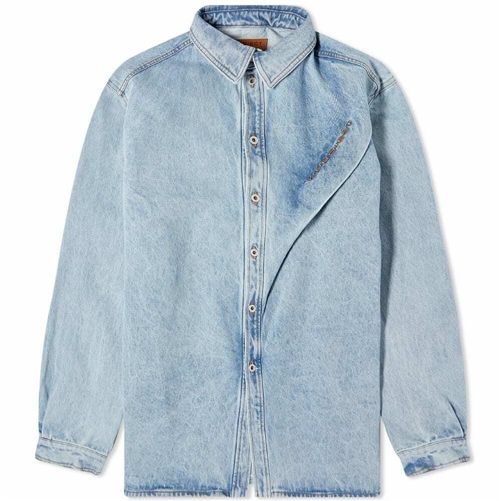 Photo: Y-Project Women's Pinched Logo Denim Shirt in Ice Blue