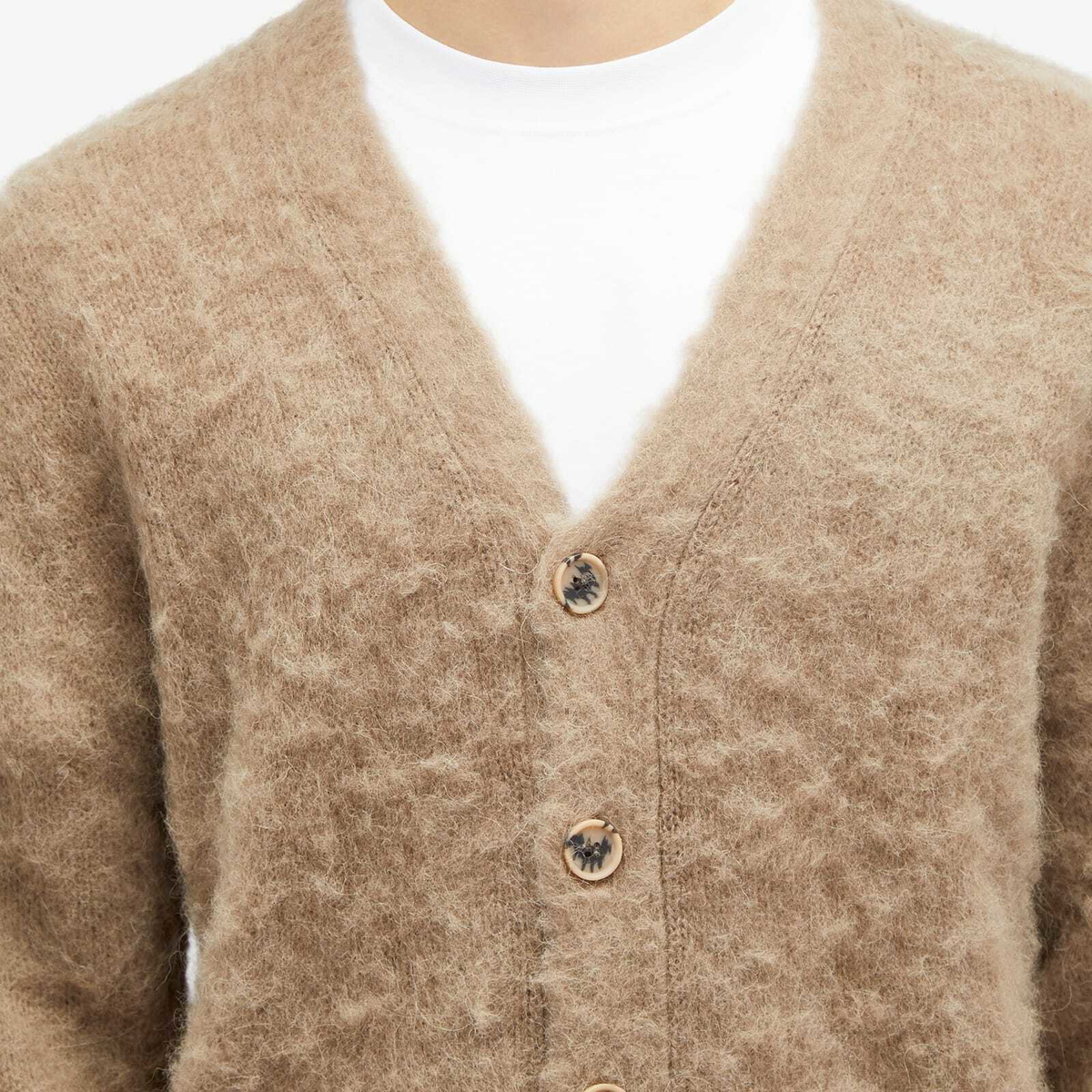 Wood Wood Men's True Mohair Cardigan in Acorn Wood Wood