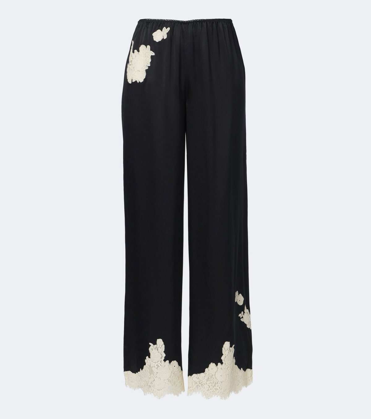 Dôen Lavon lace-trimmed silk satin wide-leg pants