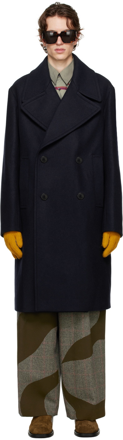 Dries Van Noten Navy Double-Breasted Coat Dries Van Noten
