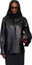 TONYWACK Black Leather Hidden Button Shirt