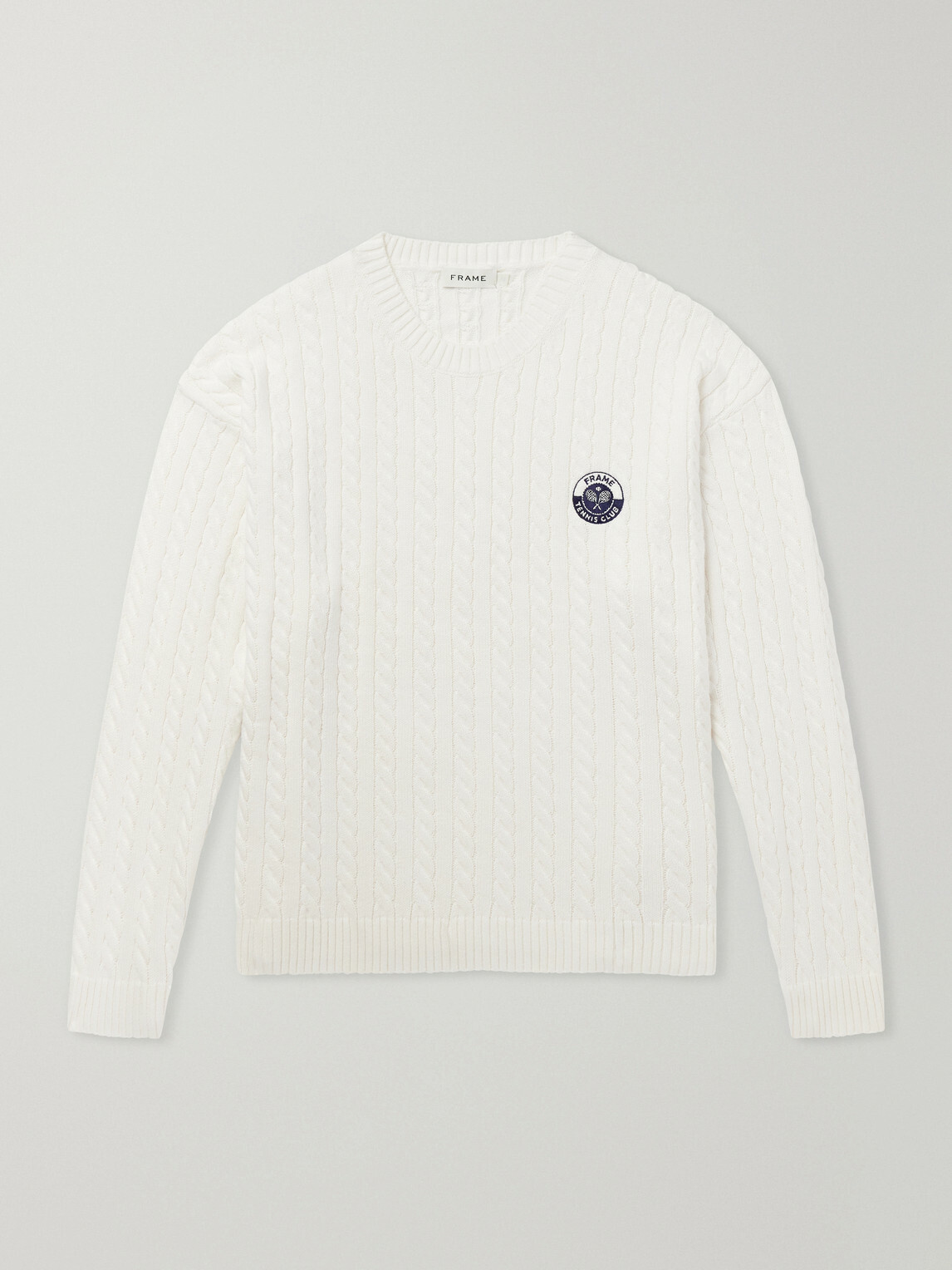 FRAME - Logo-Embroidered Cable-Knit Cotton and Wool-Blend Sweater - Neutrals
