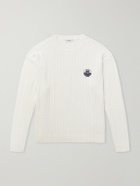 FRAME - Logo-Embroidered Cable-Knit Cotton and Wool-Blend Sweater - Neutrals