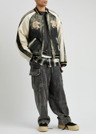 Maison mihara yasuhiro Souvenir Embroidered Satin Bomber Jacket Black
