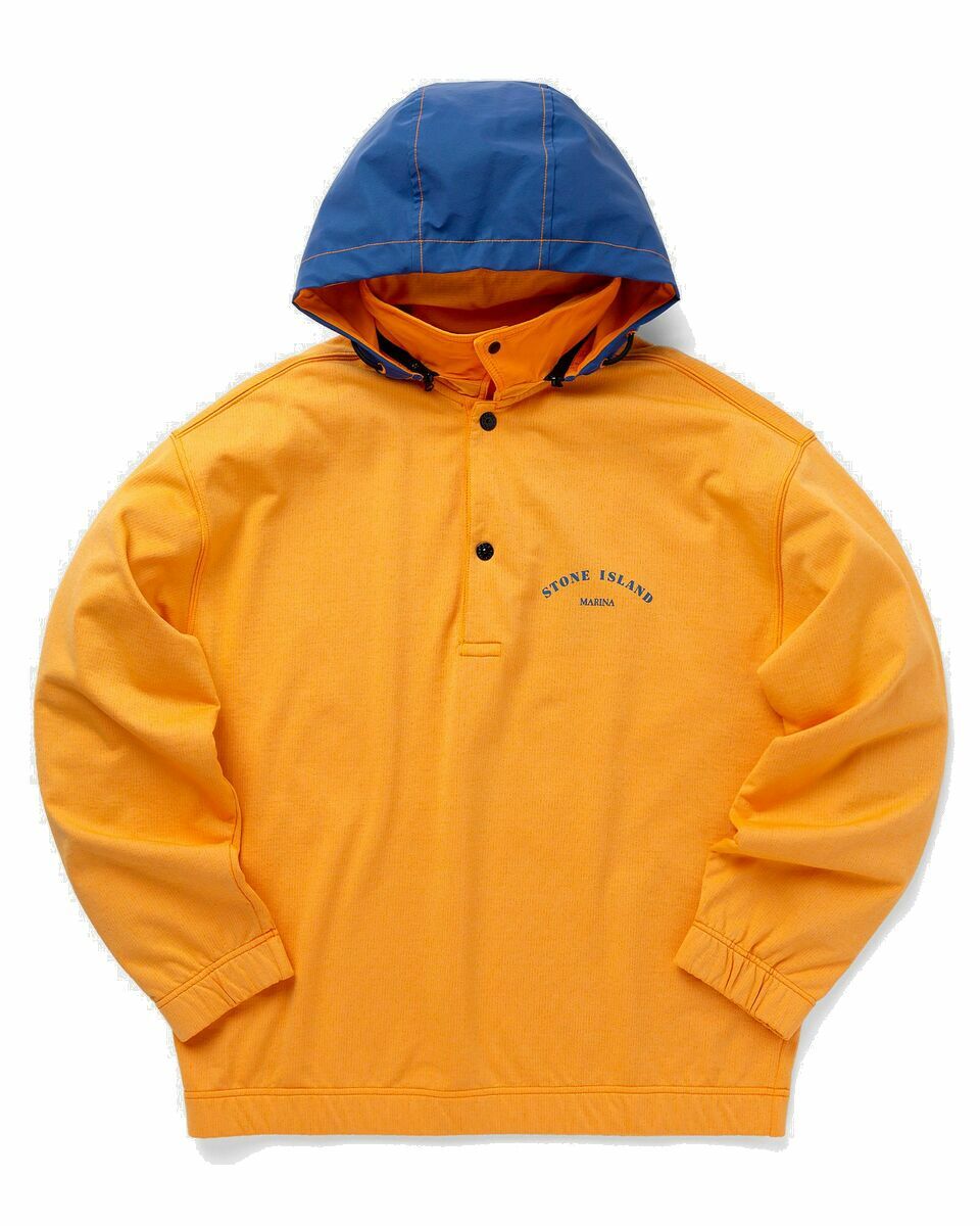 Photo: Stone Island Hoodie Cotton / Nylon Terry Fleece, Stone Island Marina Orange - Mens - Half Zips|Hoodies