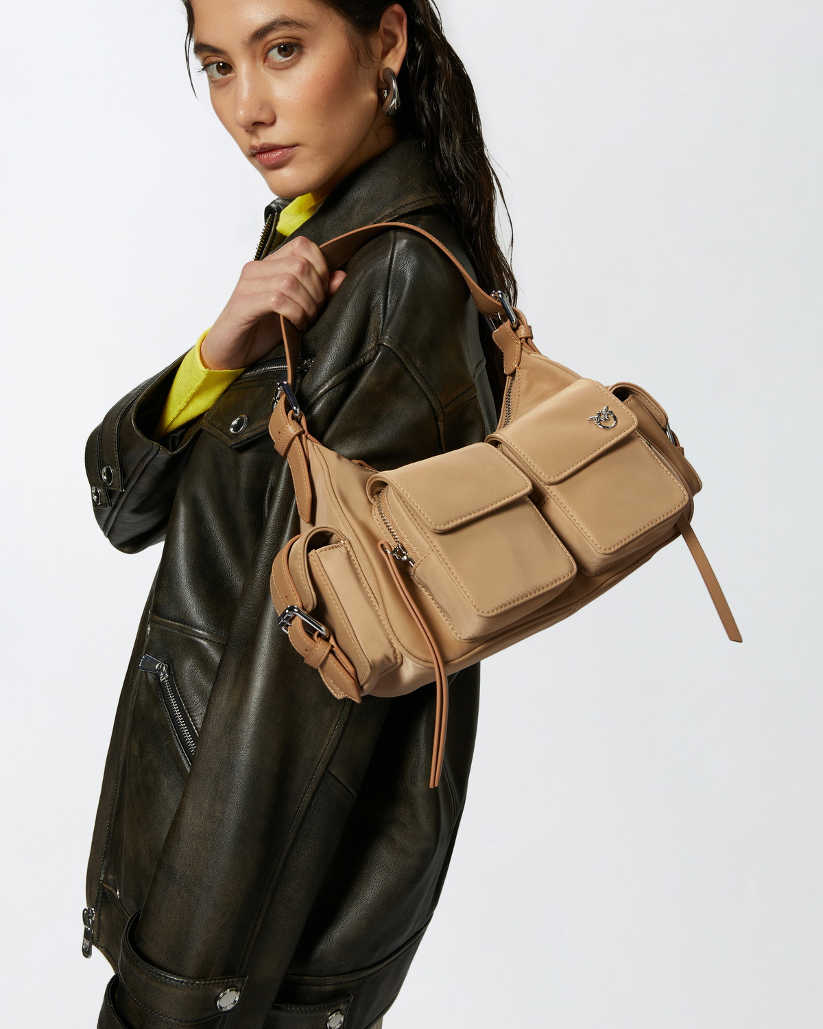 Pinko Cargo Bag In Recycled Technical Fabric Beige Smoke Pinko Cargo Bag In Recycled Technical Fabric Beige Smoke