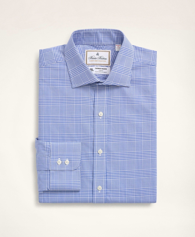 Photo: Brooks Brothers Men's x Thomas Mason Madison Relaxed-Fit Dress Shirt, Poplin English Collar Bold Check | Blue/White