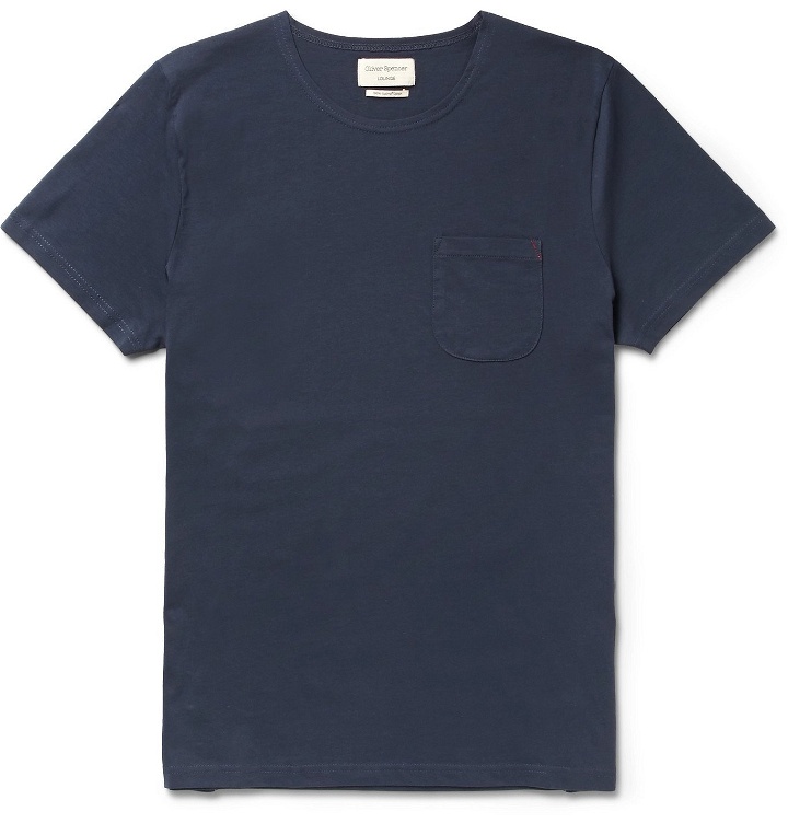 Photo: Oliver Spencer Loungewear - Supima Cotton-Jersey T-Shirt - Blue